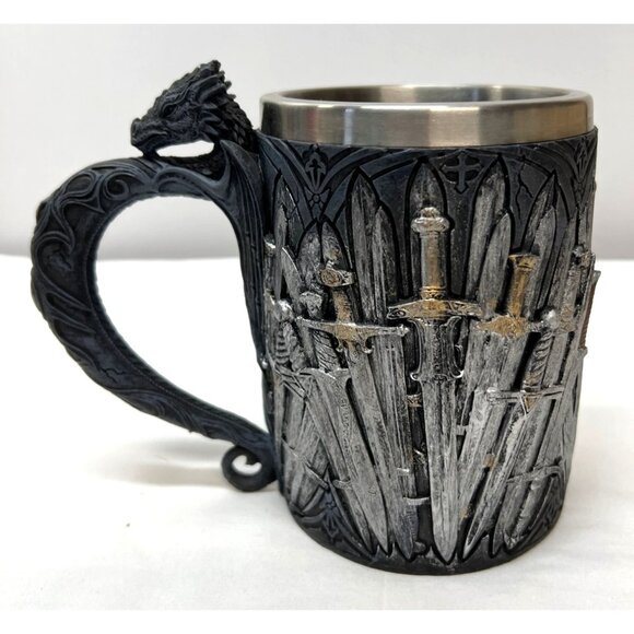 Game Of Thrones Inspired Dragon Handle Mug With Sword Design Stainless Steel Inn - Picture 1 of 7